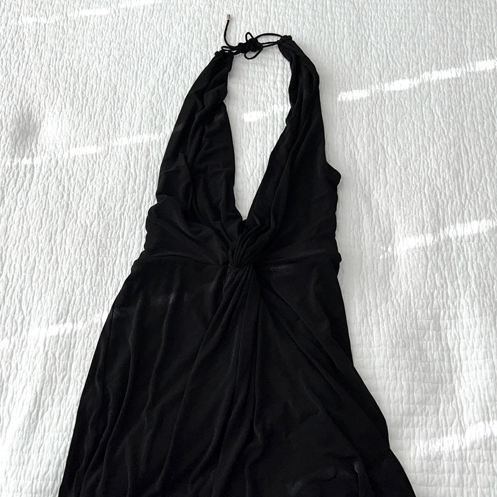 Black LBD - halter mini dress, low cut and open back, adjustable neck
